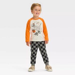 Boys Halloween Dino on Scooter T-Shirt Jogger Pants Set Size 12 18 mo 2T 4T NWT